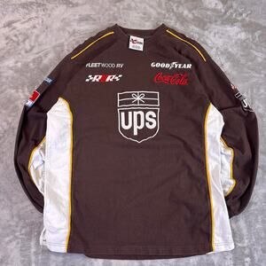 Vintage Chase Authentics UPS Racing Long Sleeve Shirt Brown NASCAR Size Large